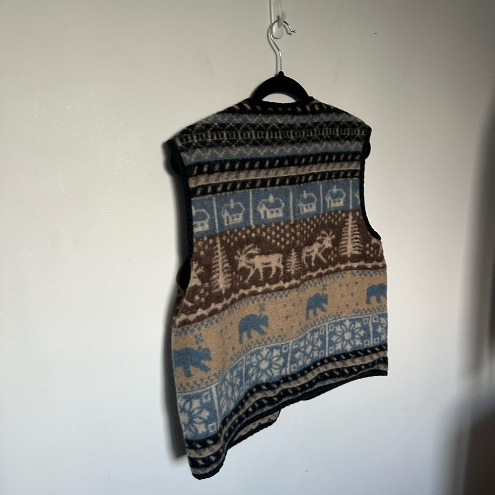 Vintage Vest Wool Neutral Evidence Pattern Brown and Blue Warm and Cozy Vest - Picture 9 of 13